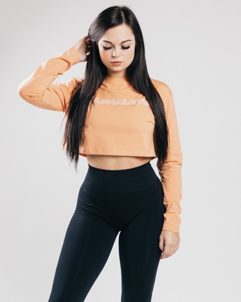 Tricouri Dama Alphalete Outlined Long Sleeve Crop Portocalii | 128465-PMI
