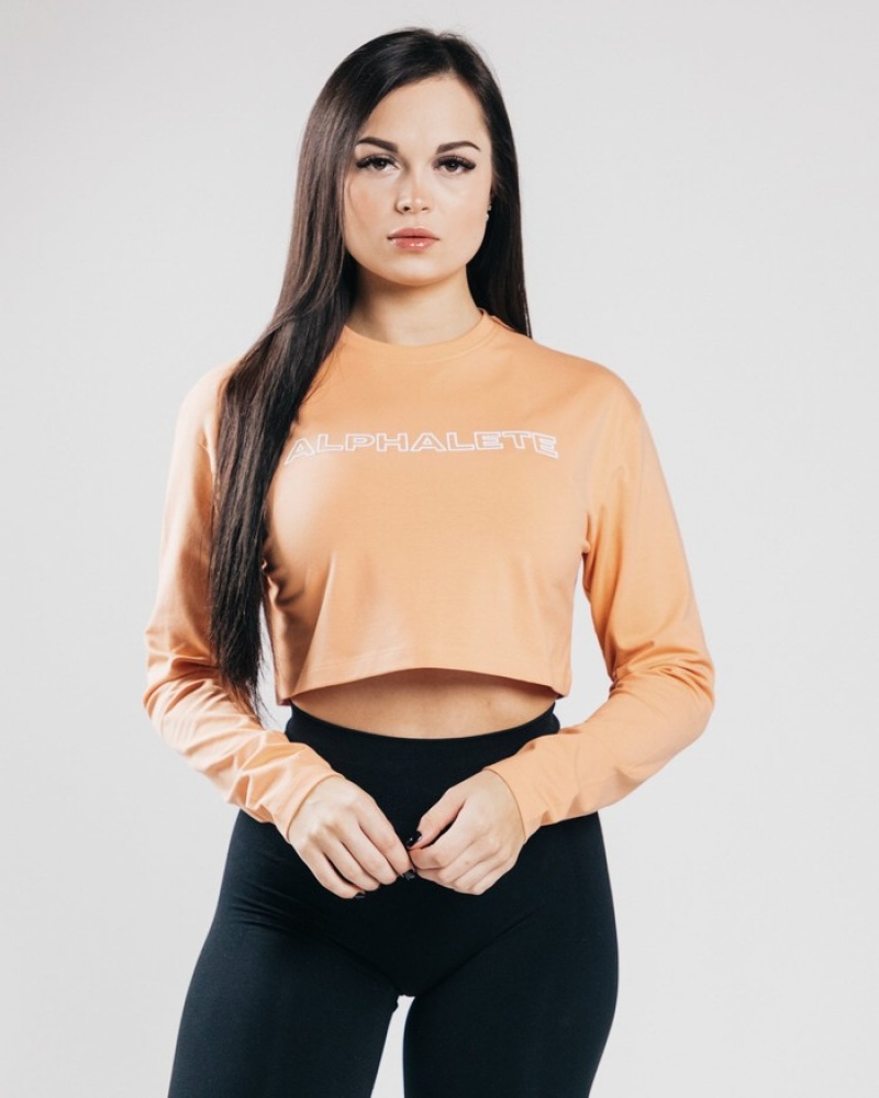 Tricouri Dama Alphalete Outlined Long Sleeve Crop Portocalii | 128465-PMI