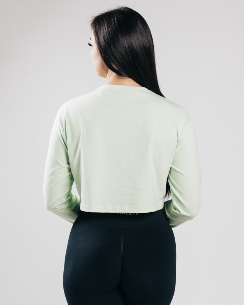 Tricouri Dama Alphalete Outlined Long Sleeve Crop Masline Verzi | 230187-OKG