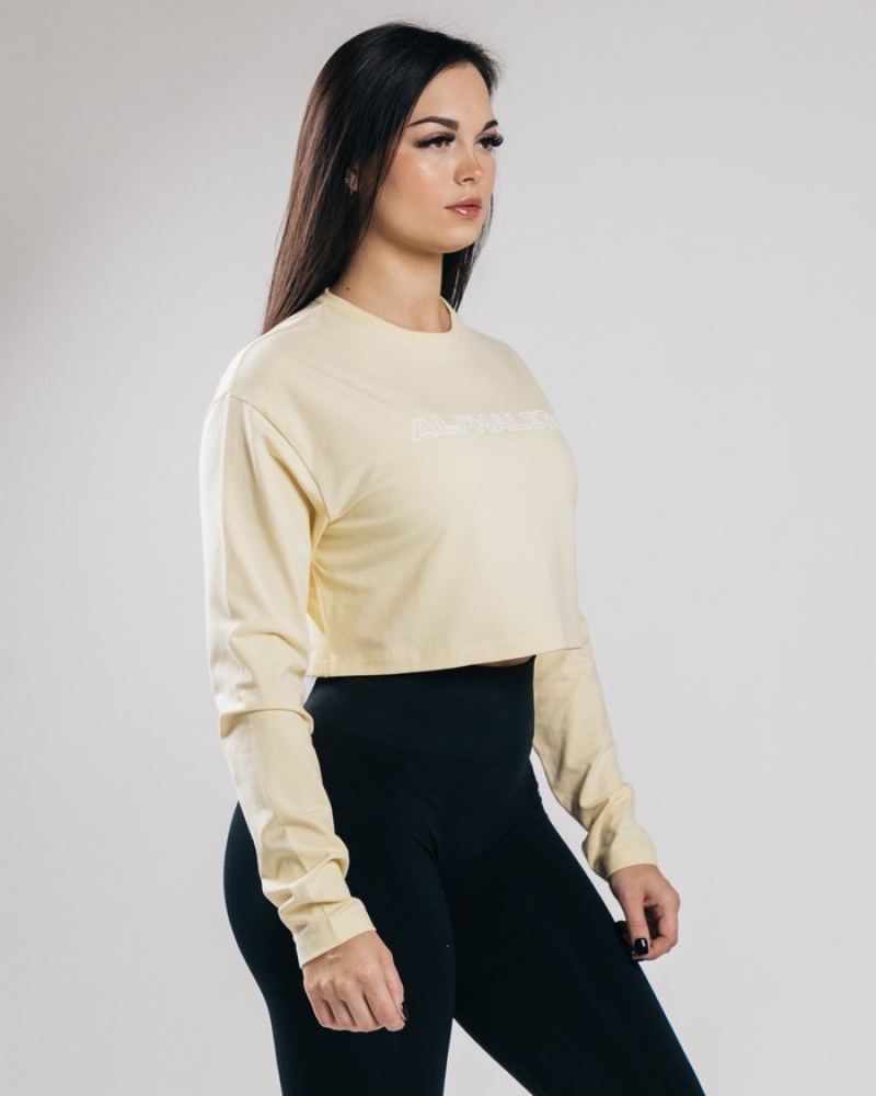 Tricouri Dama Alphalete Outlined Long Sleeve Crop Albastri Deschis | 973120-JLO