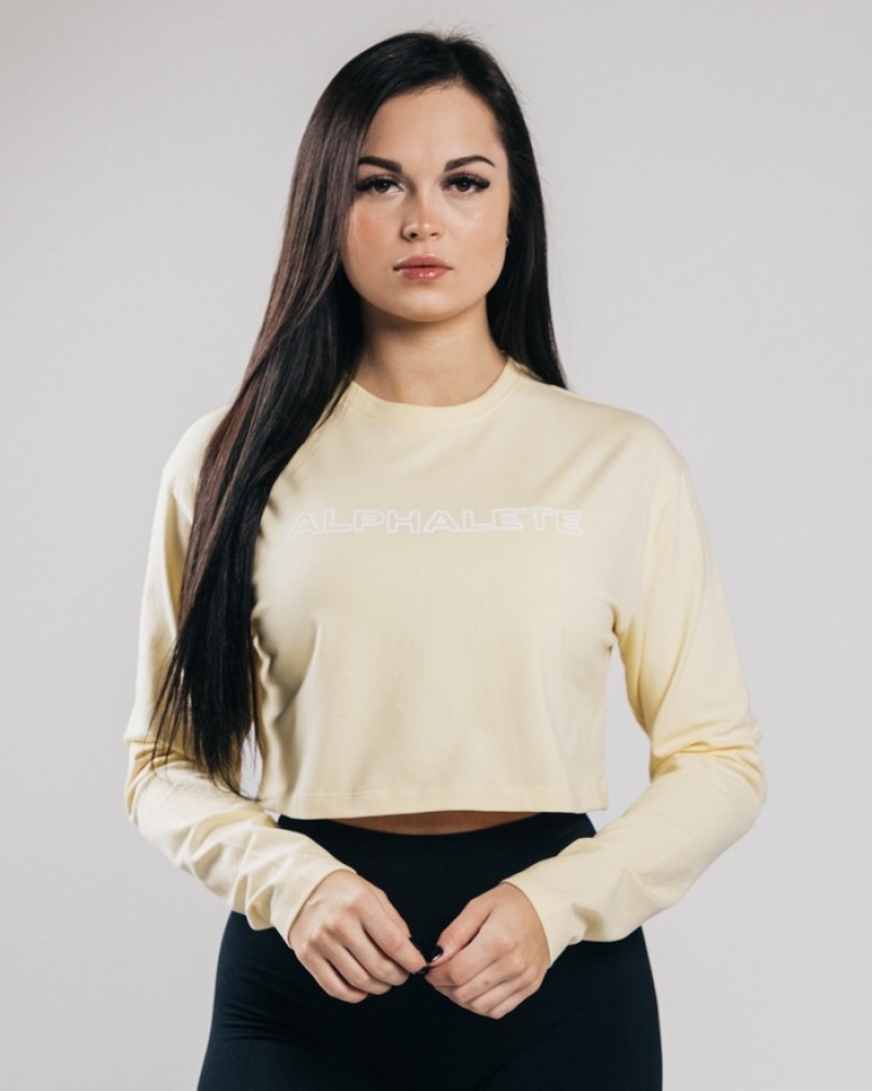 Tricouri Dama Alphalete Outlined Long Sleeve Crop Albastri Deschis | 973120-JLO