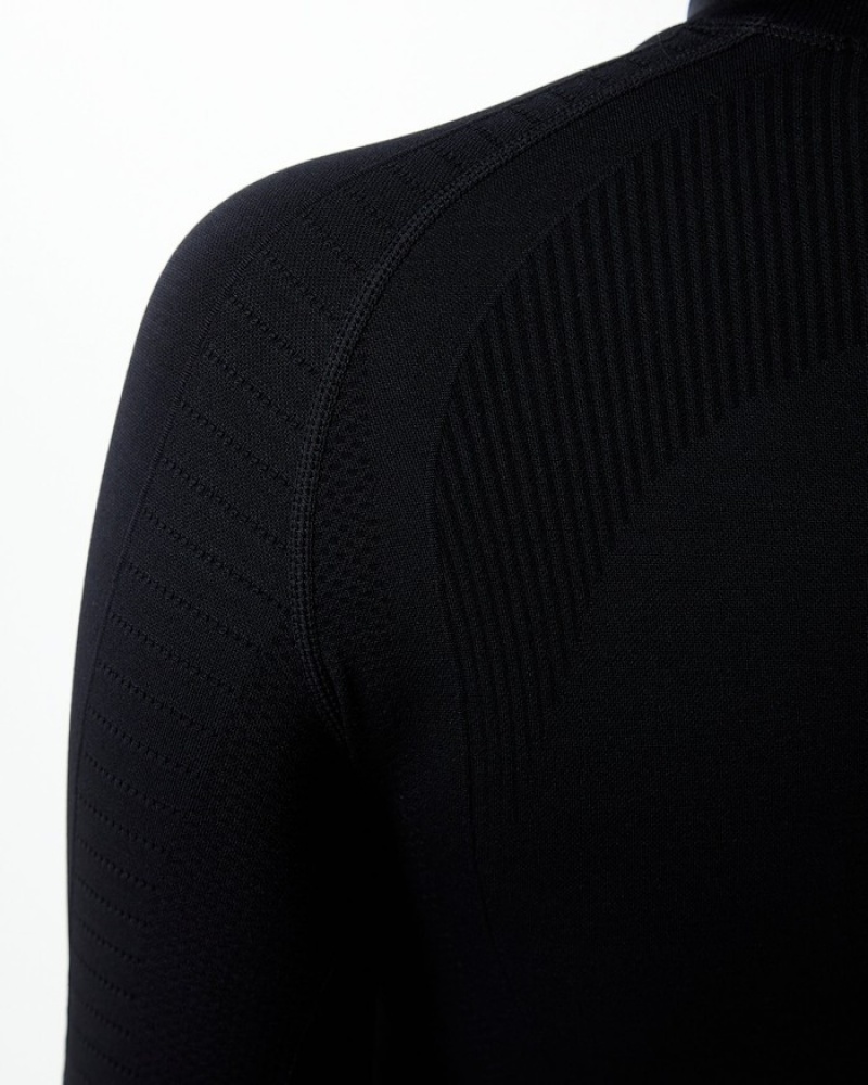 Tricouri Dama Alphalete Ozone High Neck LS Crop Negrii | 074395-NRD