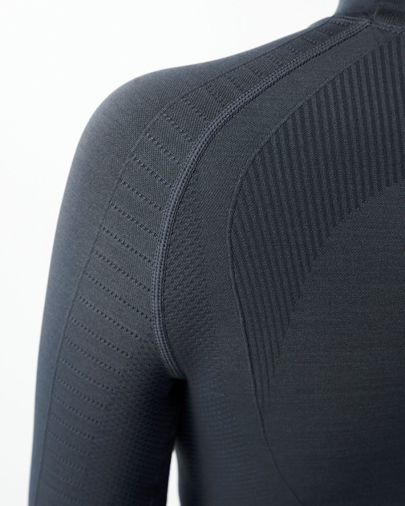 Tricouri Dama Alphalete Ozone High Neck LS Crop Gri Inchis | 796143-YJH
