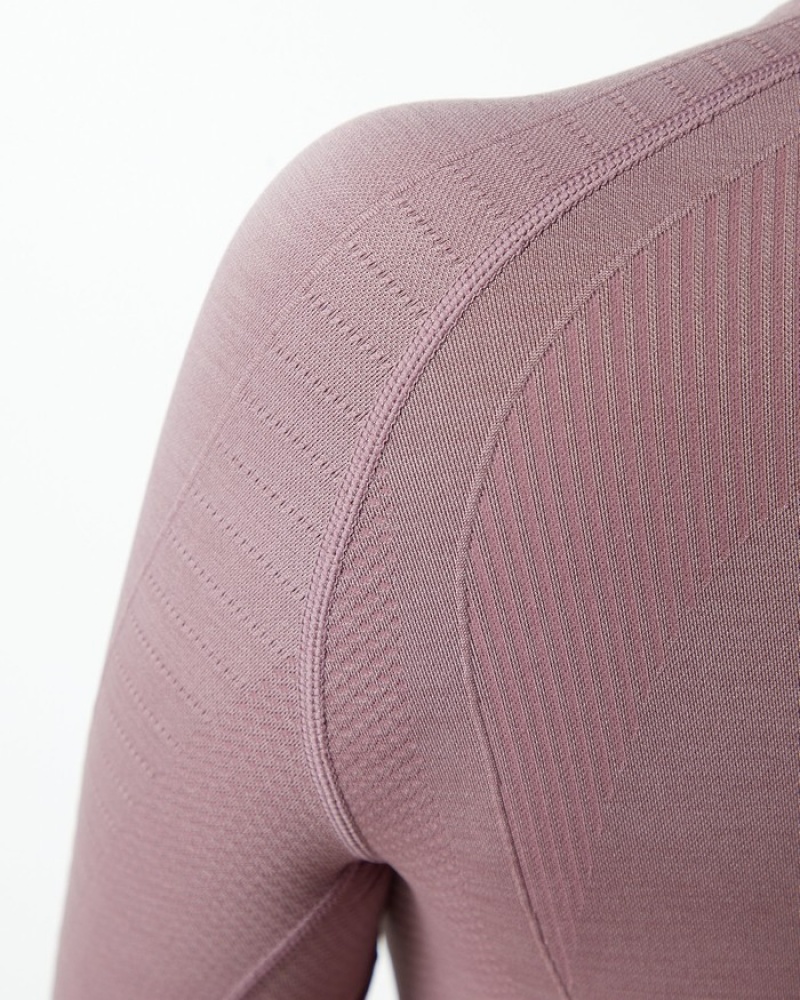 Tricouri Dama Alphalete Ozone High Neck LS Crop Violet | 304986-TUE