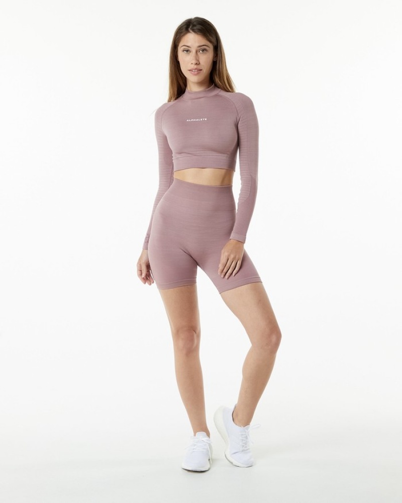 Tricouri Dama Alphalete Ozone High Neck LS Crop Violet | 304986-TUE