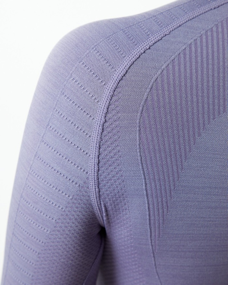 Tricouri Dama Alphalete Ozone High Neck LS Crop Lavanda | 629473-VKD