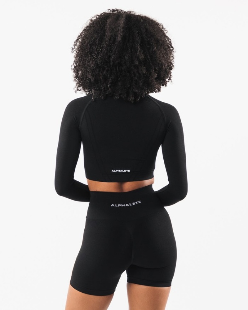 Tricouri Dama Alphalete Stratus LS Crop Negrii | 472098-TYK