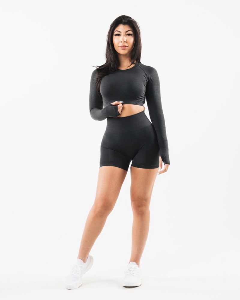 Tricouri Dama Alphalete Stratus LS Crop Gri | 630154-KCE