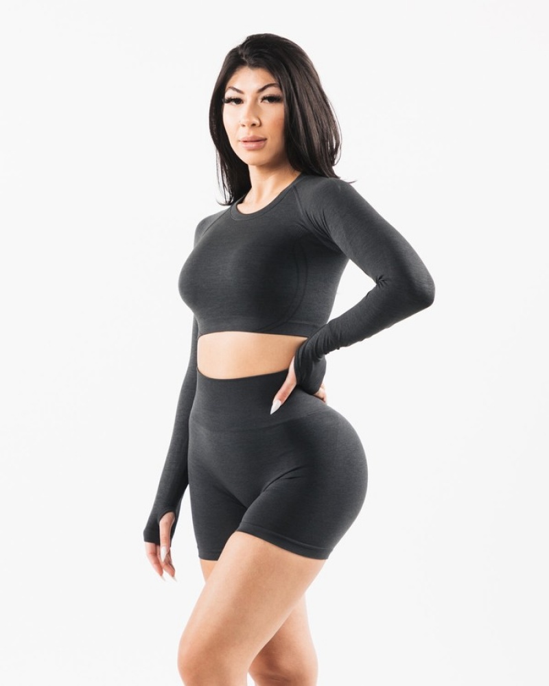 Tricouri Dama Alphalete Stratus LS Crop Gri | 630154-KCE