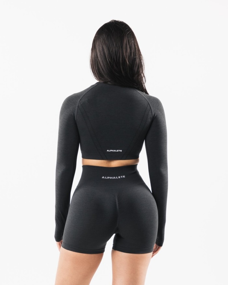 Tricouri Dama Alphalete Stratus LS Crop Gri | 630154-KCE