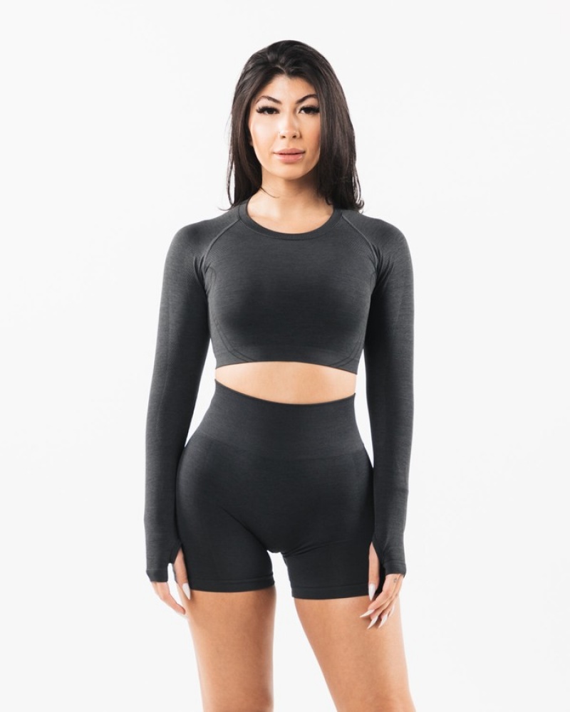 Tricouri Dama Alphalete Stratus LS Crop Gri | 630154-KCE