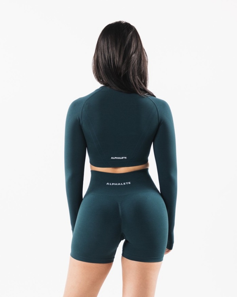 Tricouri Dama Alphalete Stratus LS Crop Albastri | 456902-MDQ