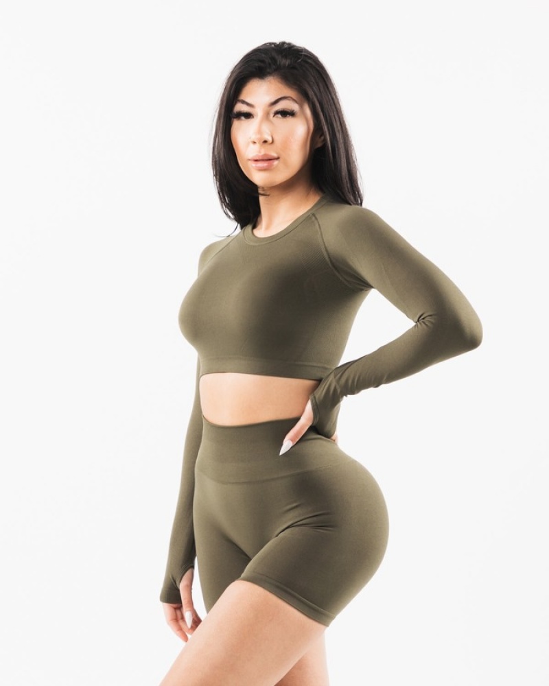 Tricouri Dama Alphalete Stratus LS Crop Gri | 624081-IGM
