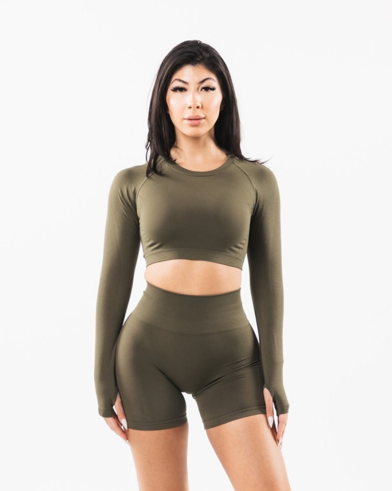 Tricouri Dama Alphalete Stratus LS Crop Gri | 624081-IGM