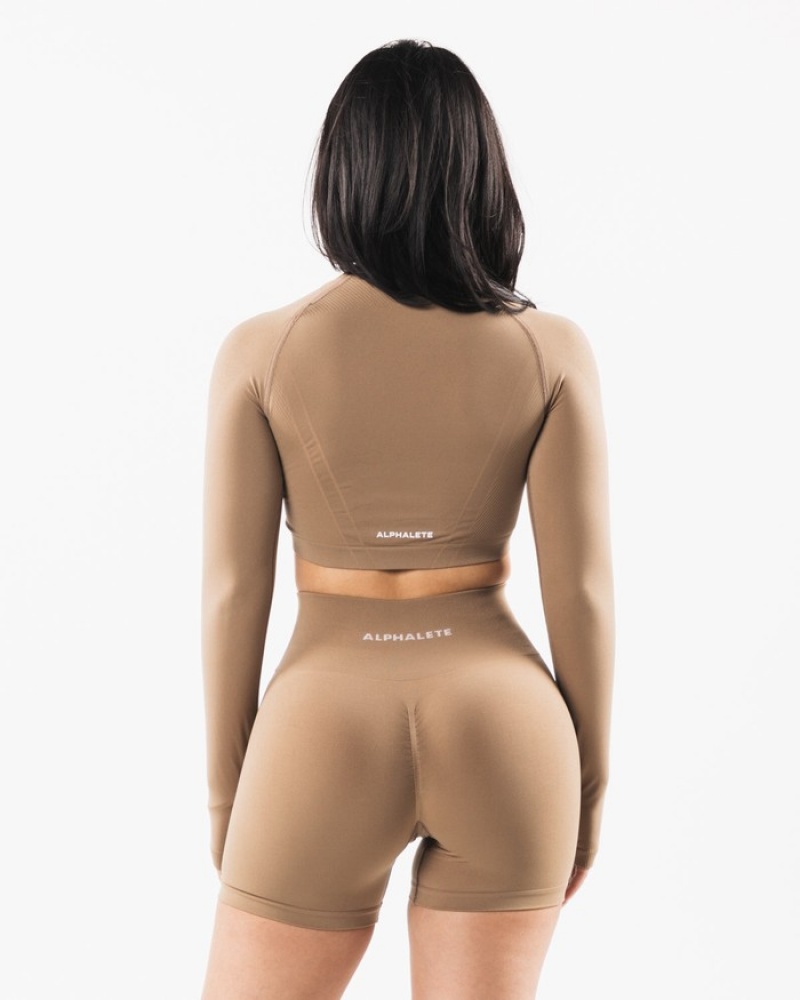 Tricouri Dama Alphalete Stratus LS Crop Gri | 284509-GKY
