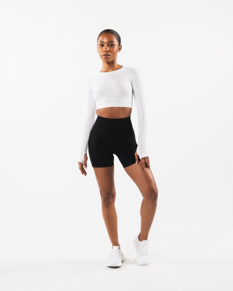 Tricouri Dama Alphalete Stratus LS Crop Albi | 216945-GVP