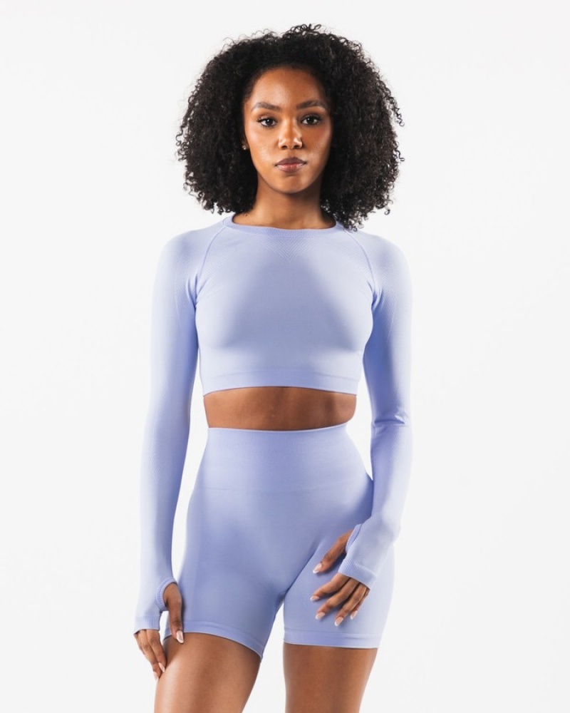 Tricouri Dama Alphalete Stratus LS Crop Albastri | 197350-QCL
