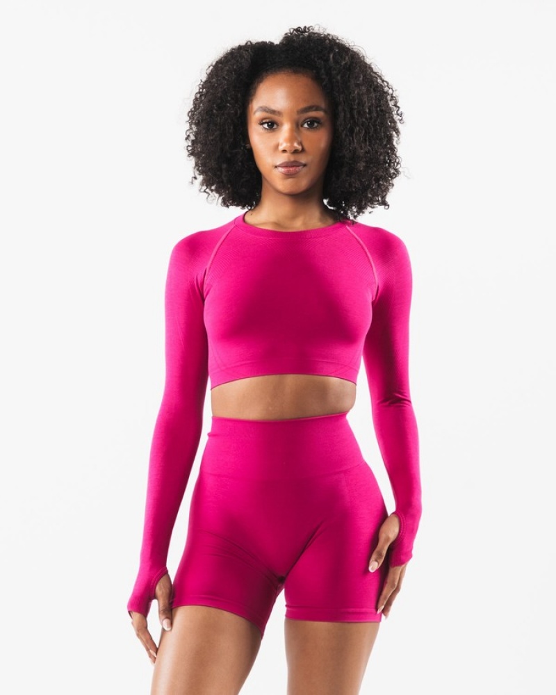 Tricouri Dama Alphalete Stratus LS Crop Roz | 597140-PJT