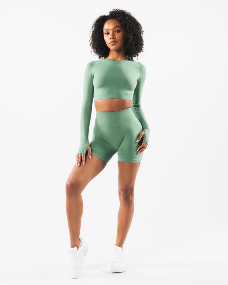 Tricouri Dama Alphalete Stratus LS Crop Verzi | 973026-MVD
