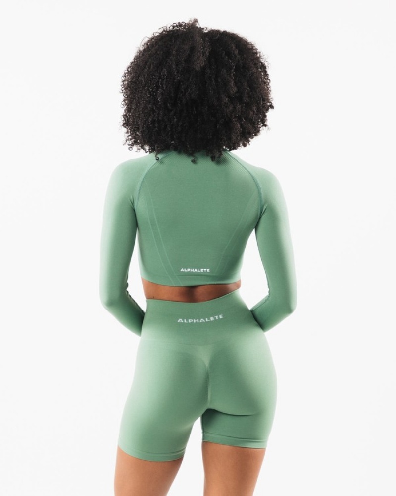 Tricouri Dama Alphalete Stratus LS Crop Verzi | 973026-MVD